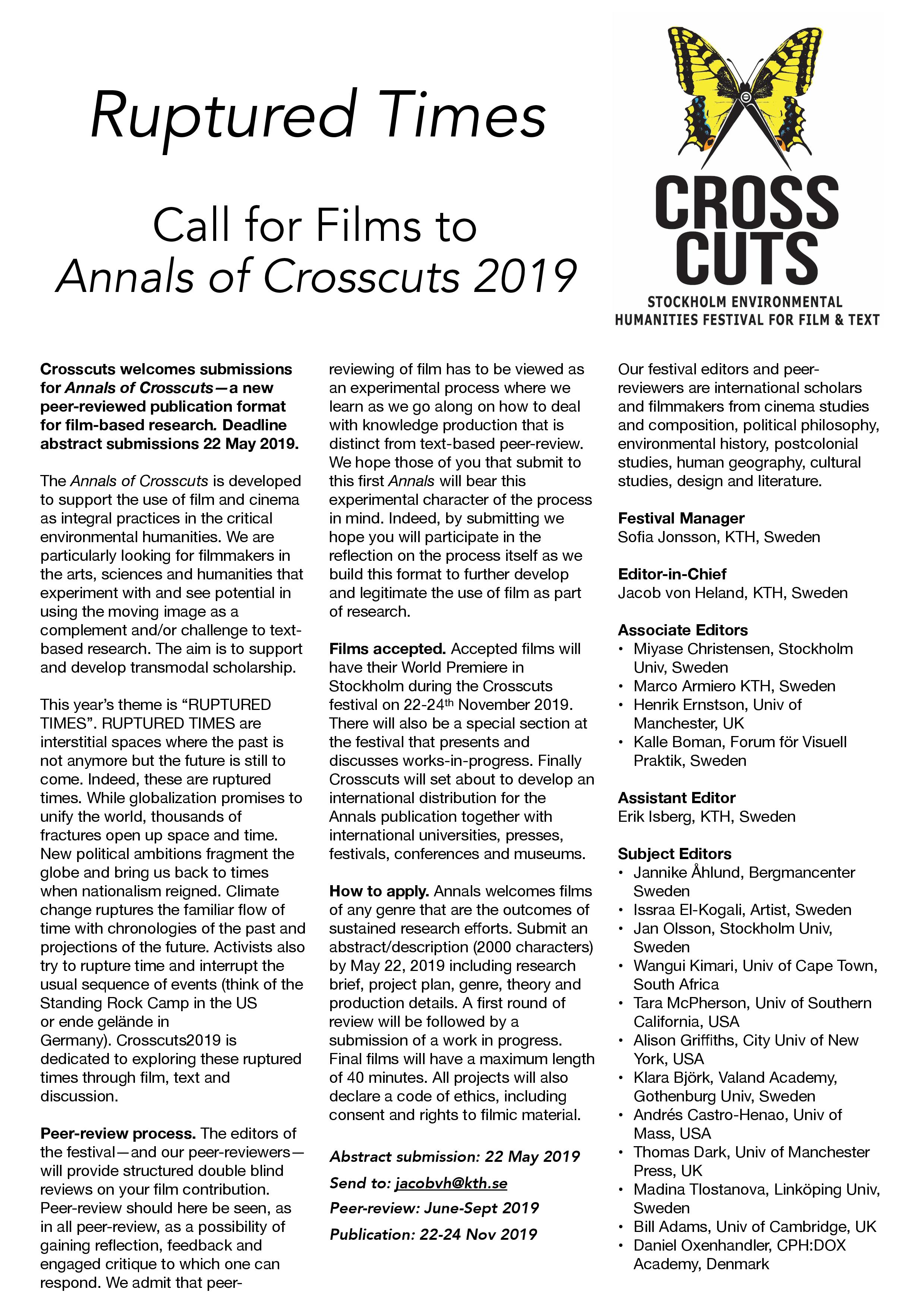 Annals of Crosscuts - call for abstracts 2019.