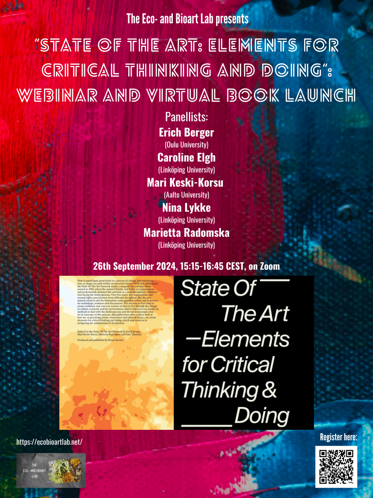 “State of the Art: Elements for Critical Thinking and Doing”: The Eco- and Bioart Lab Webinar and Virtual Book Launch